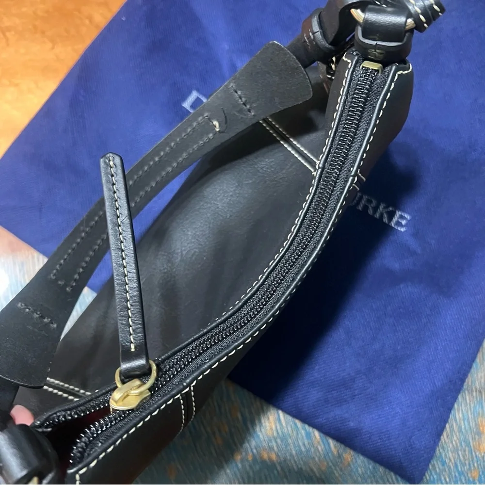 Dooney & Bourke Mini East West Slouch Black Leather Bag Silver Accents